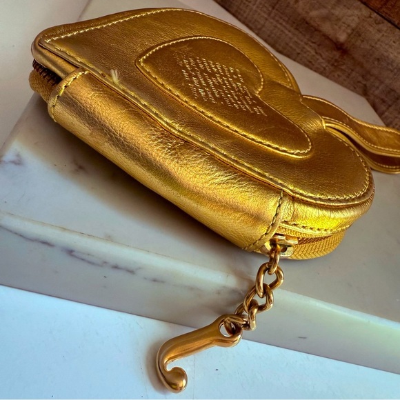Vintage Juicy Couture Leather Metallic Gold Heart Wristlet - Picture 5 of 8